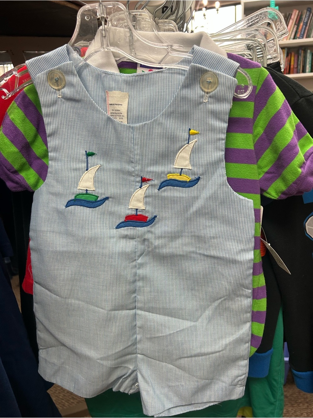 Vintage Blue Striped Sailboat Applique Kids One Piece